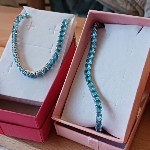 STERLING Silver Turquoise Tennis Bracelet - Picture 5 of 13